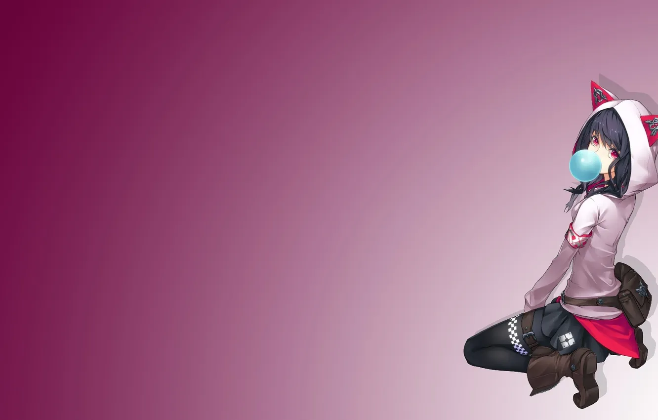 Photo wallpaper look, girl, background, surprise, bag, sitting, art, gum