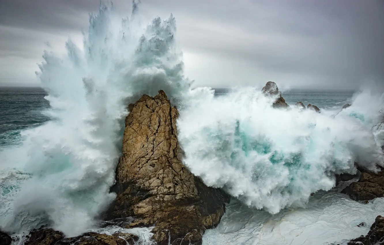 Photo wallpaper sea, rocks, wave