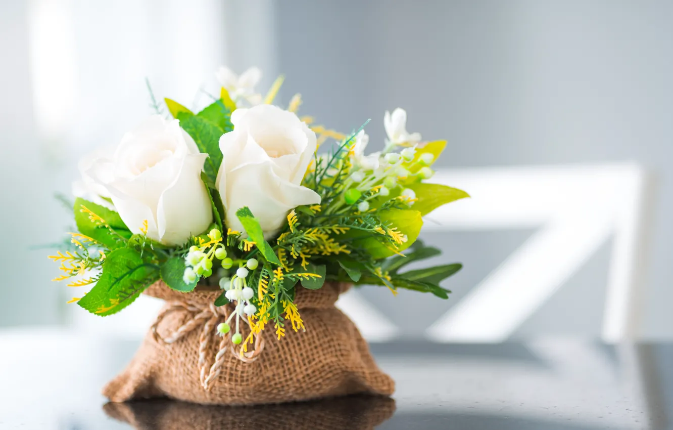 Photo wallpaper flowers, table, bouquet