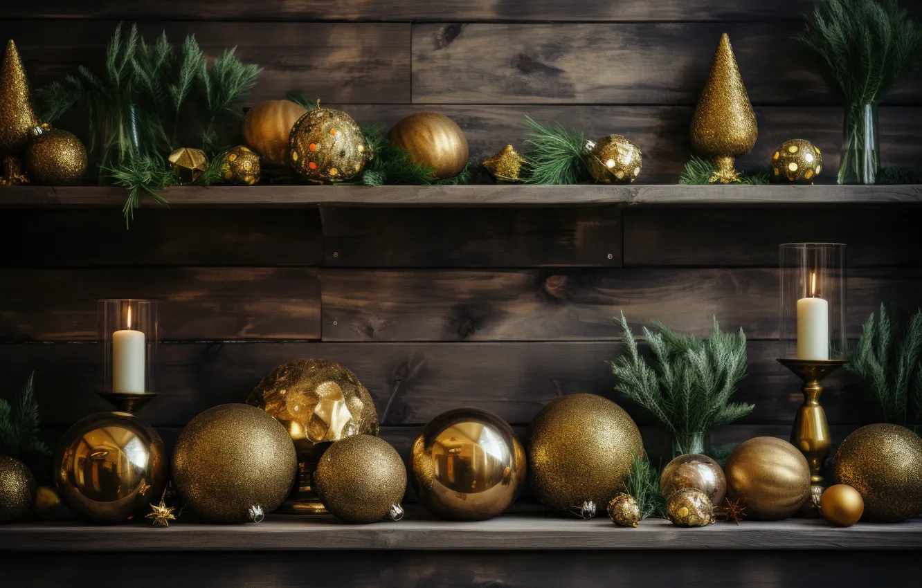 Photo wallpaper balls, gold, Board, new year, Christmas, gold, gold plated, Christmas decorations