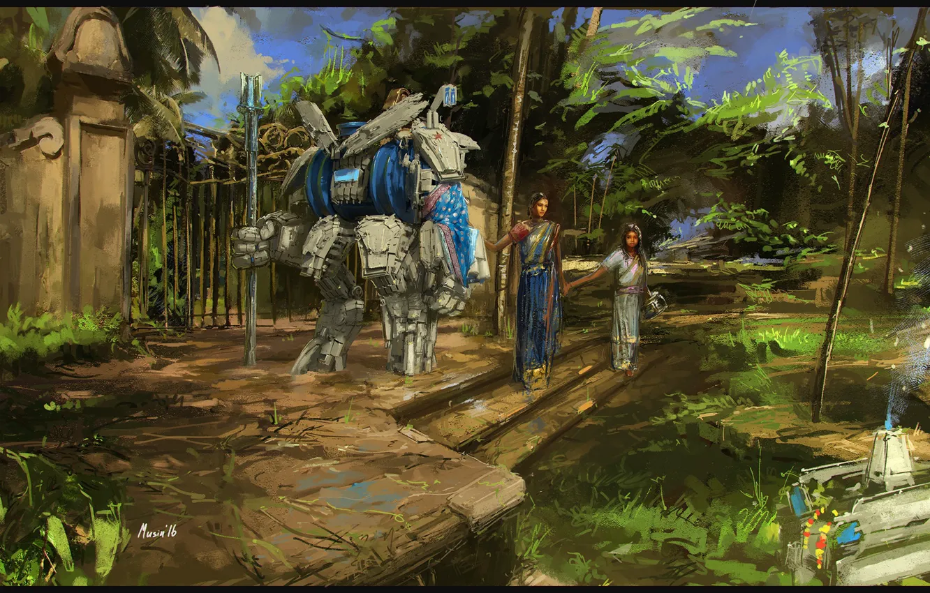 Photo wallpaper woman, robot, Hindusketches Watertank