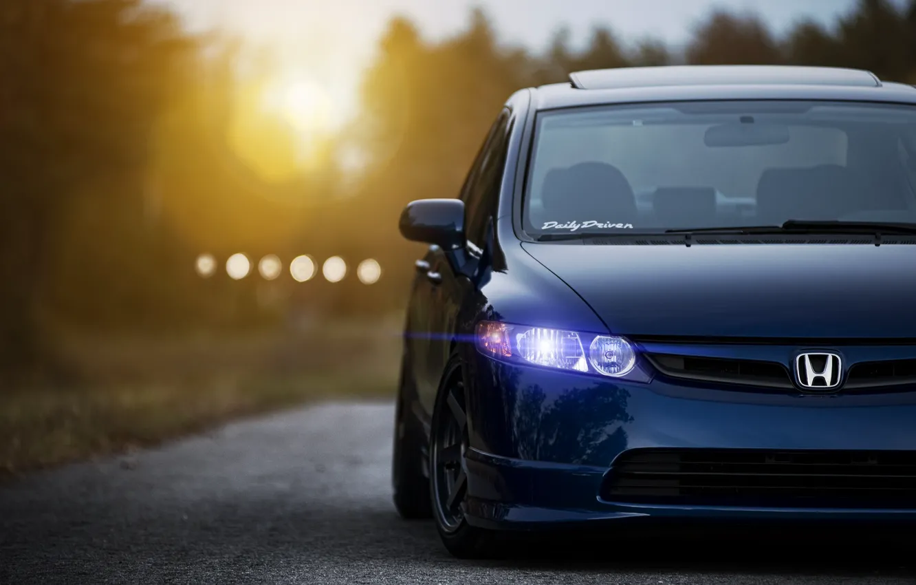 Photo wallpaper the sun, sunset, blue, Honda, Blik, Honda, blue, front