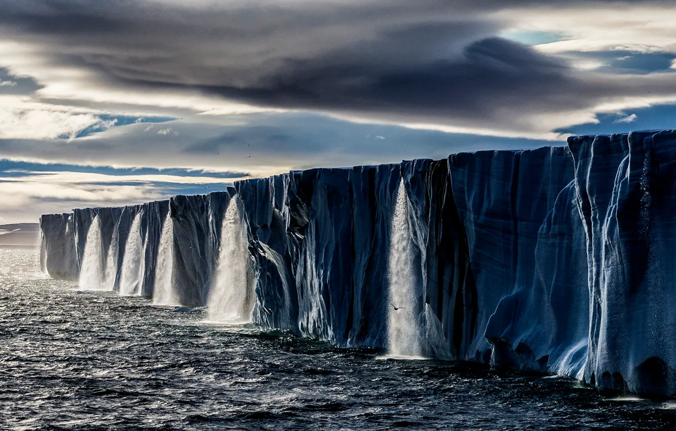 Photo wallpaper ice, sky, sea, ocean, landscape, nature, water, clouds