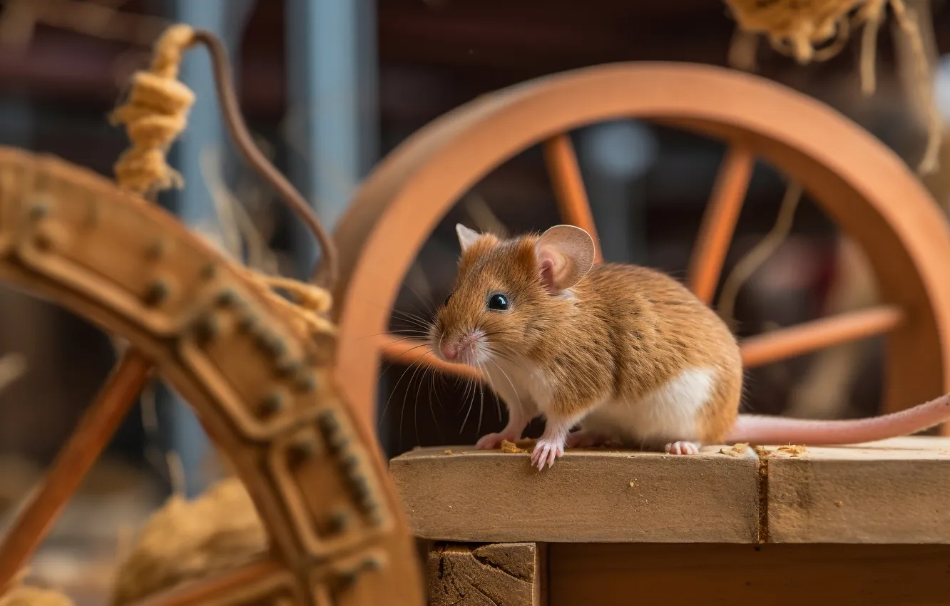 Photo wallpaper look, wheel, mouse, mouse, red, face, rat, rodent