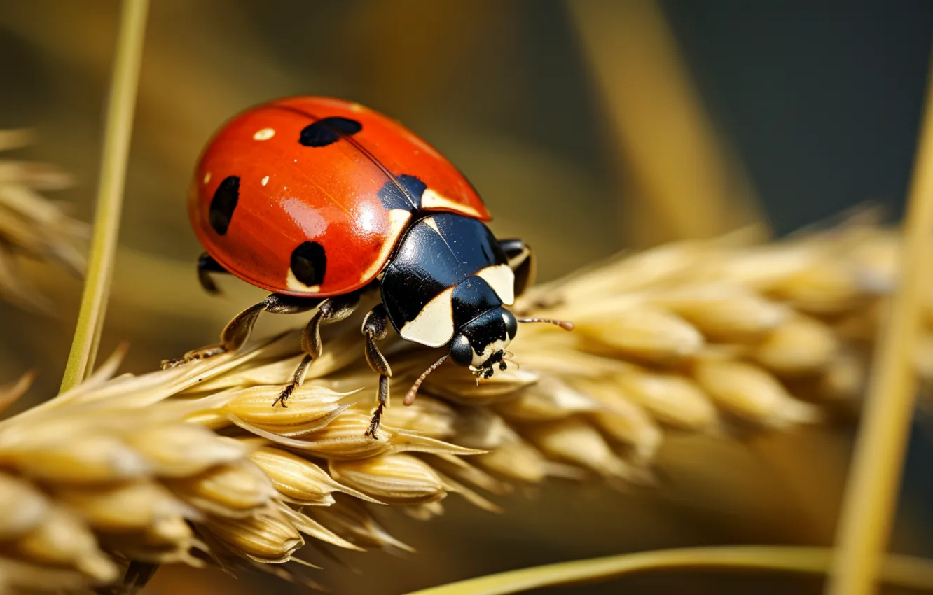 Photo wallpaper ladybug, beetle, spikelets, AI art, neural network