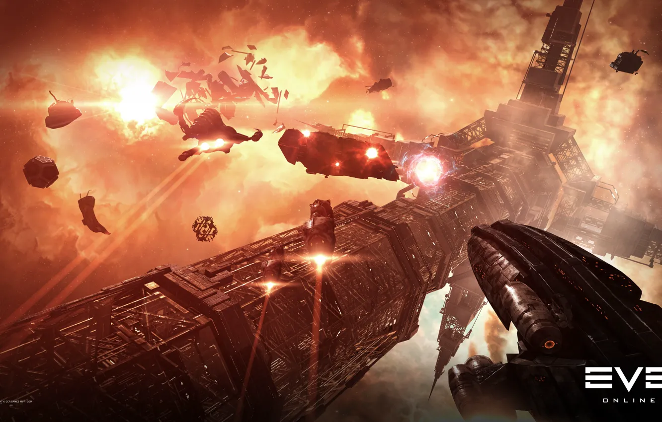 Photo wallpaper space, nebula, planet, station, space, ruins, battle, spaceship