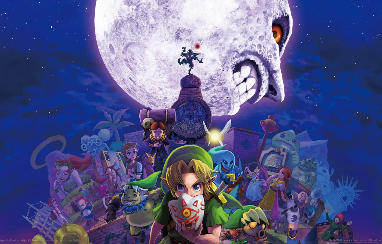 Photo wallpaper night, stars, The moon, heroes, game wallpapers, Legend of Zelda: Majora's Mask