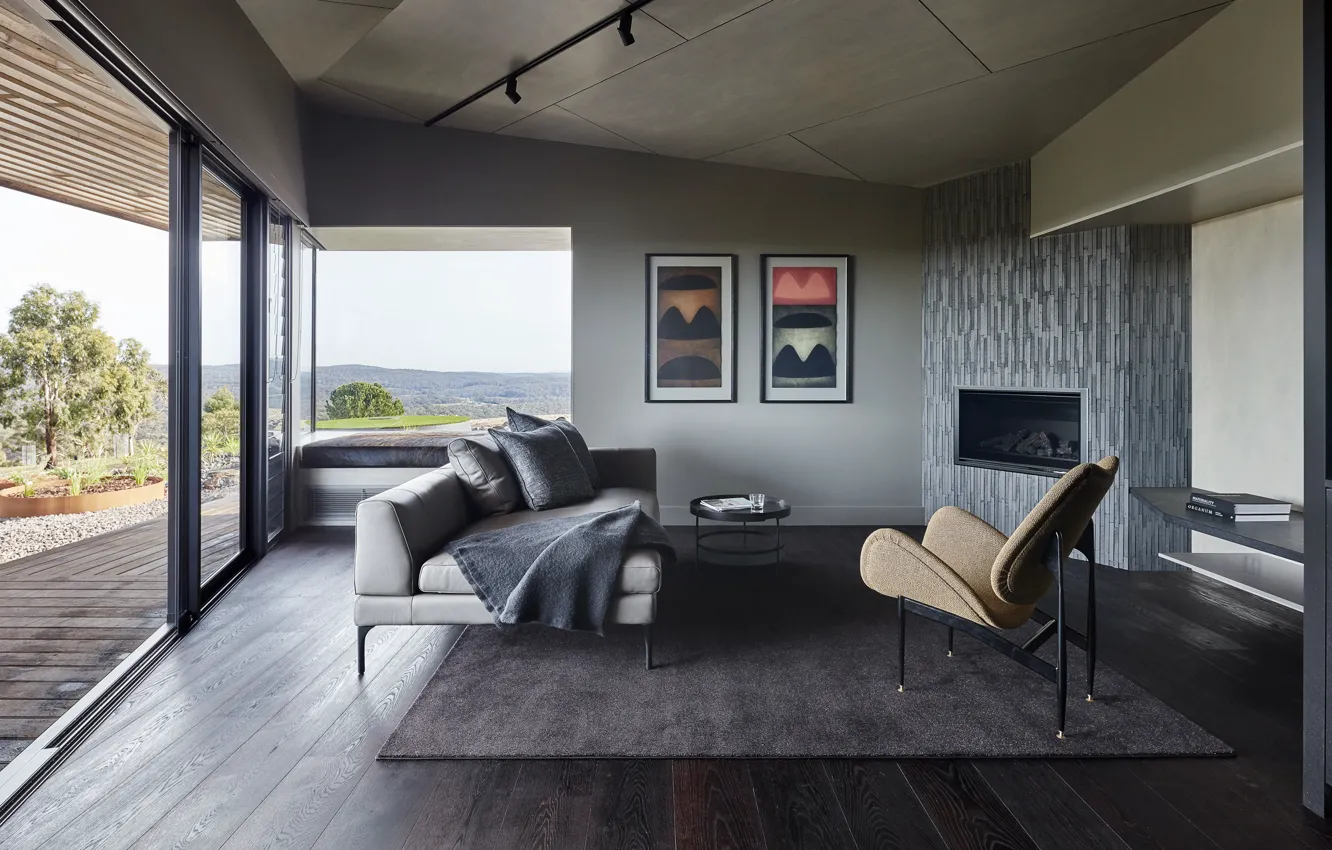 Photo wallpaper design, style, interior, Australia, living room, Melbourne, by Robert Nichol and Sons, Oikos Retreat