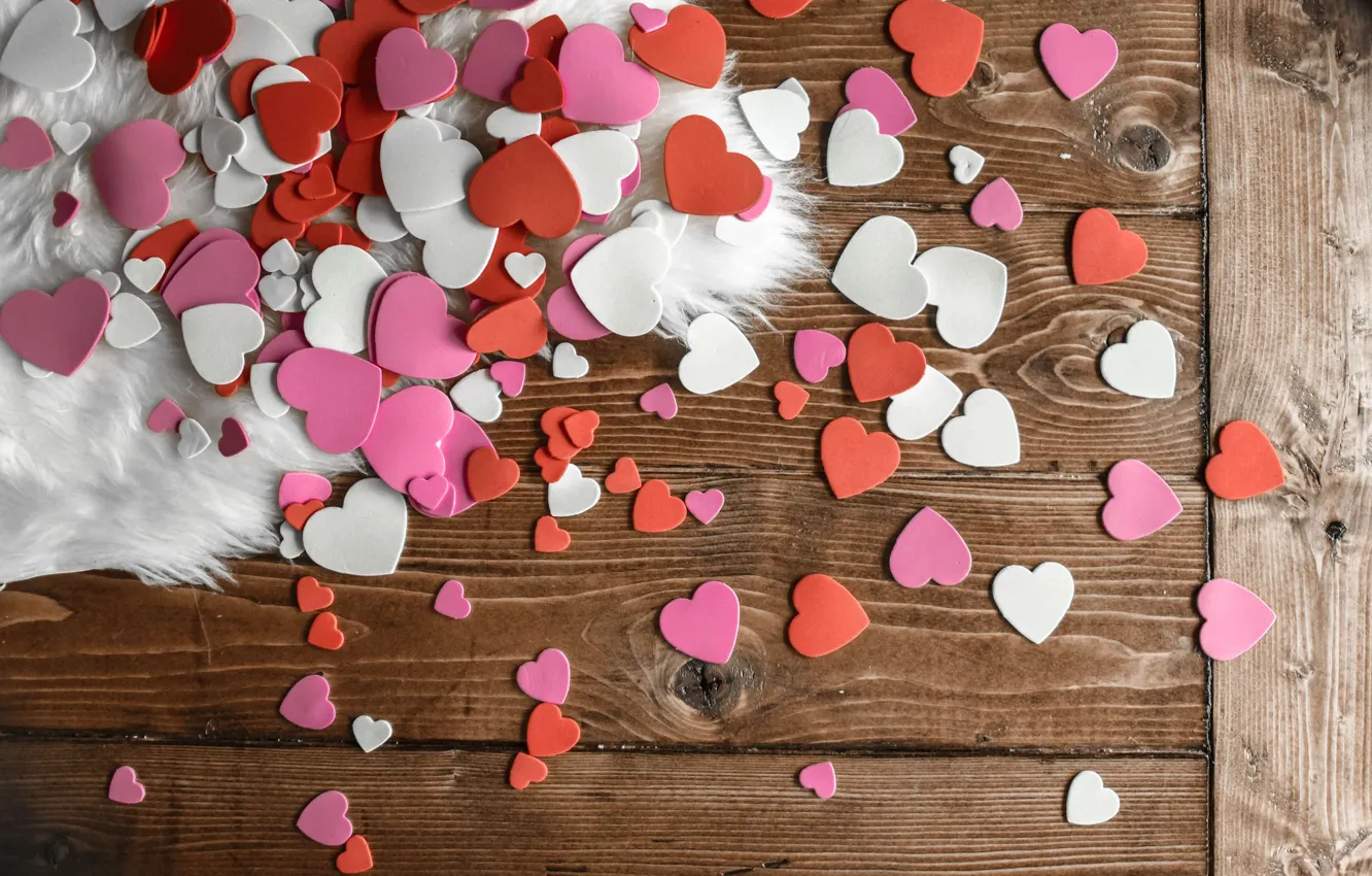 Photo wallpaper hearts, fur, love, wood, colorful, romantic, hearts, Valentine's Day