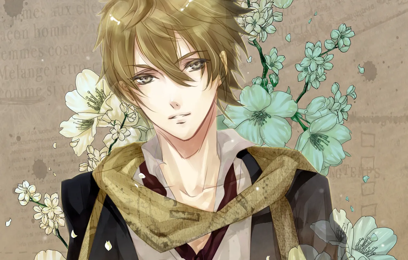 Photo wallpaper flowers, guy, starry sky, Starry★Sky, visual novel, anime (2011)