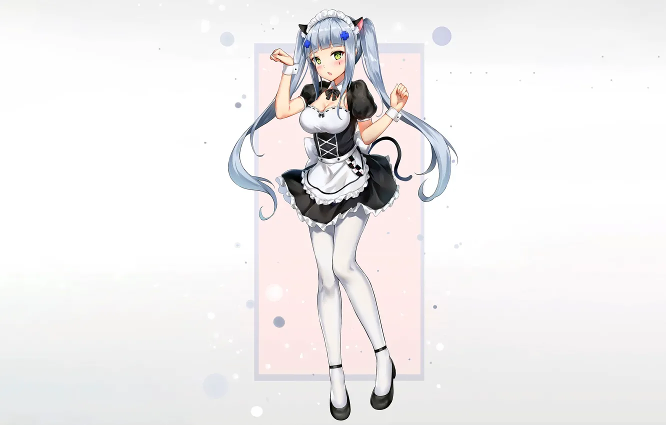 Photo wallpaper girl, sexy, cleavage, green eyes, long hair, dress, boobs, animal ears