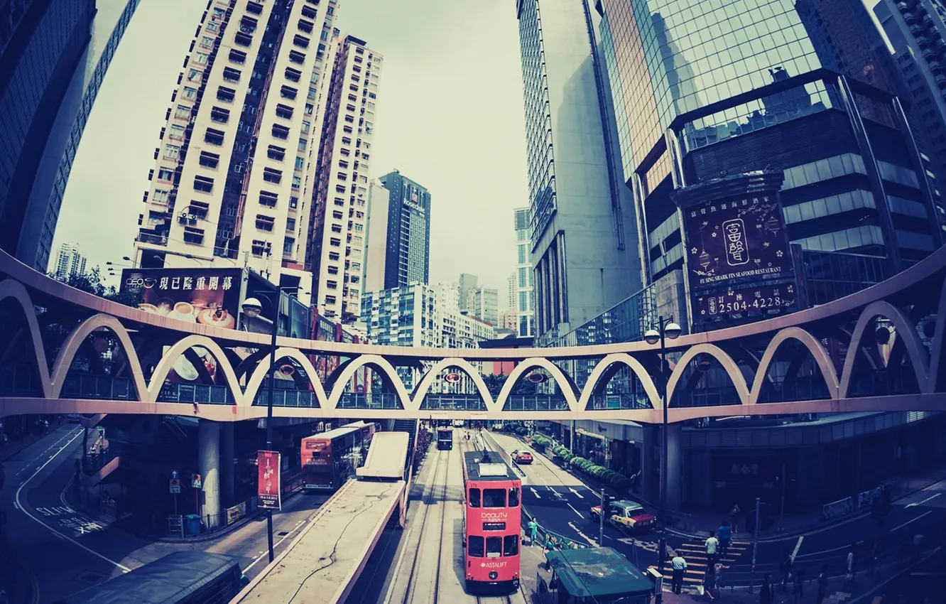 Photo wallpaper road, the city, street, home, Hong Kong, bus