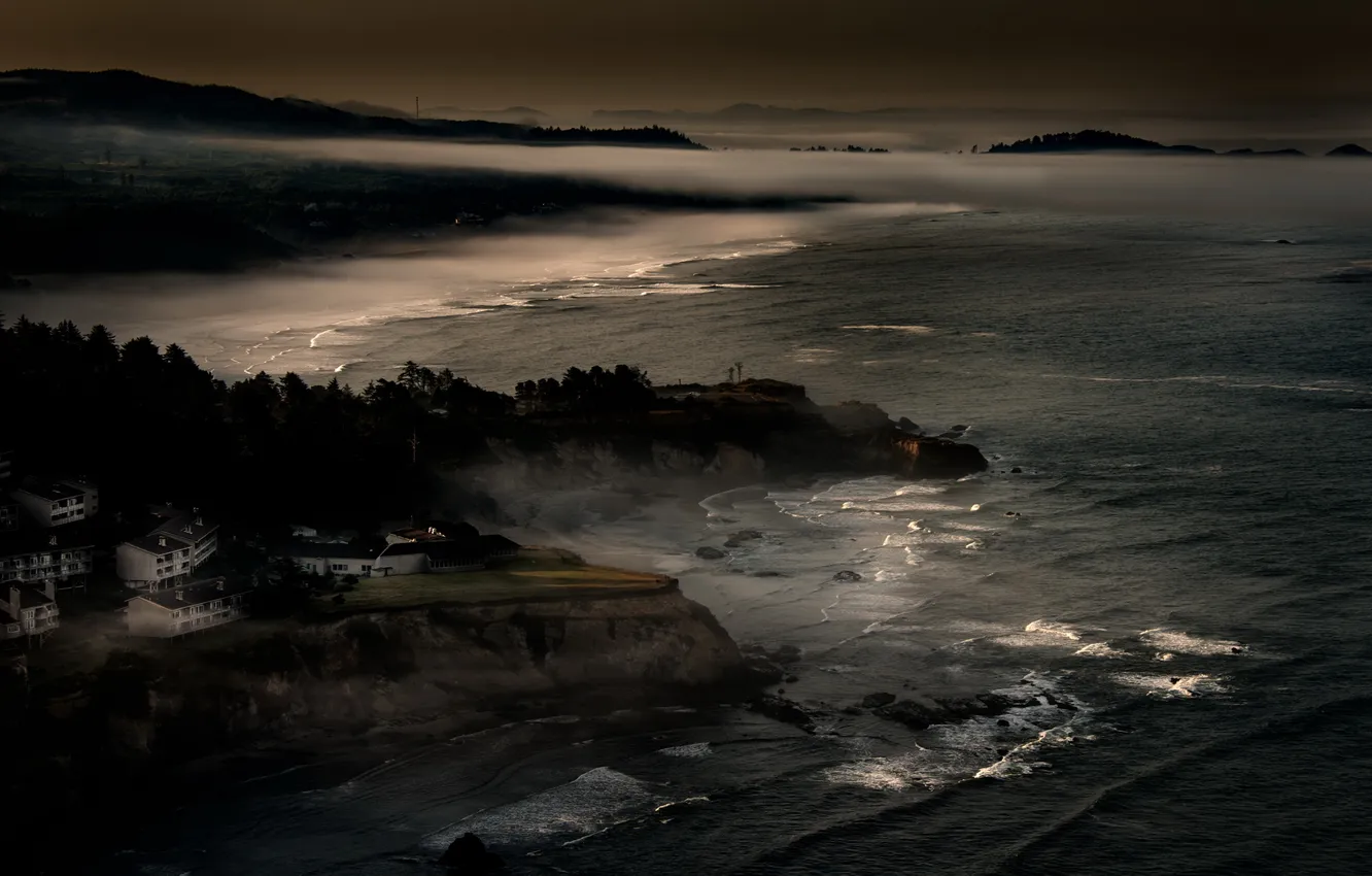 Photo wallpaper sea, night, the city