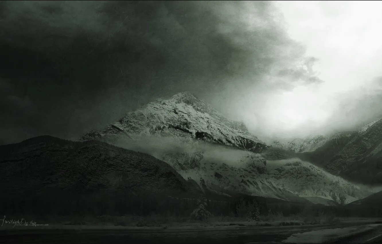 Photo wallpaper nature. landscape, mountains. types, beauty. black and white