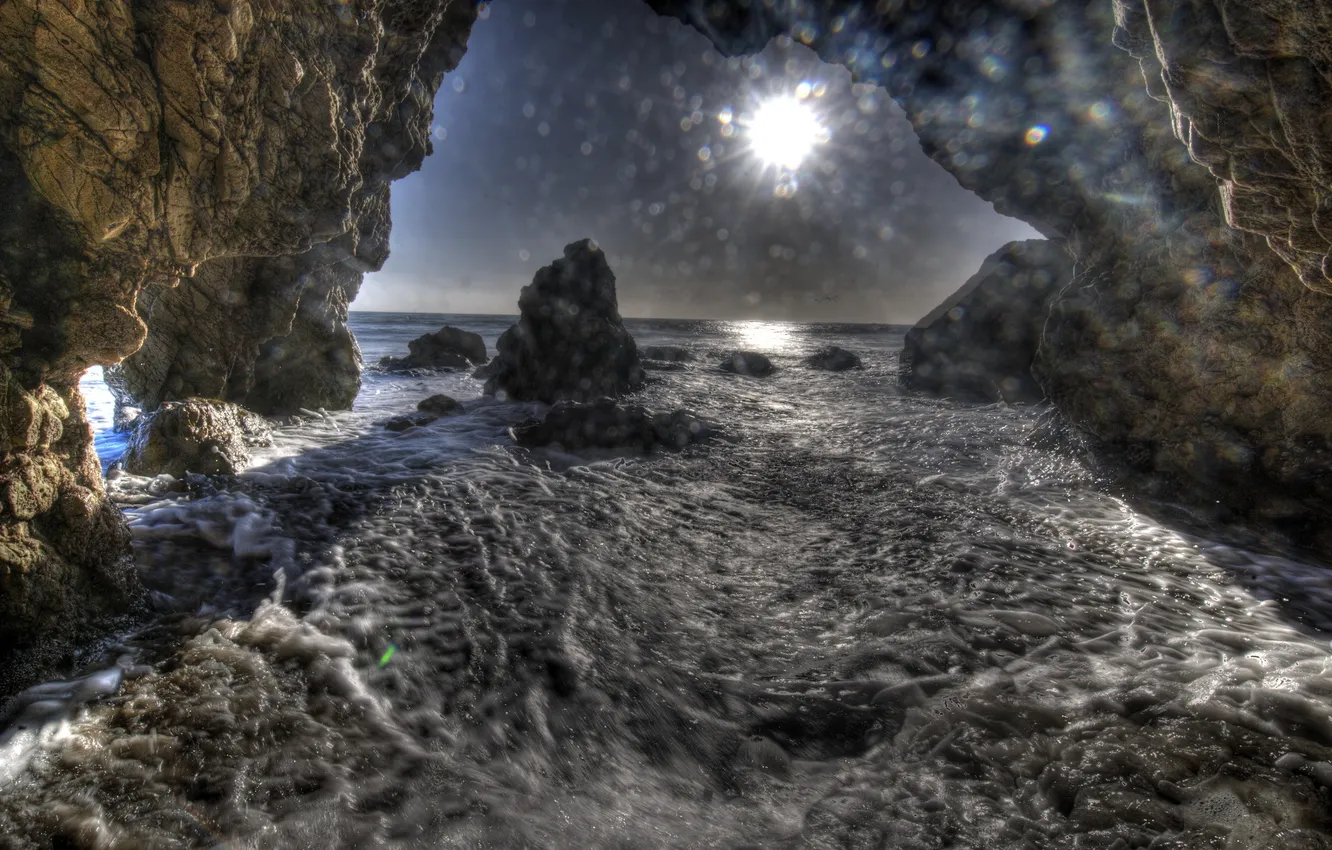 Photo wallpaper sea, wave, nature, rocks