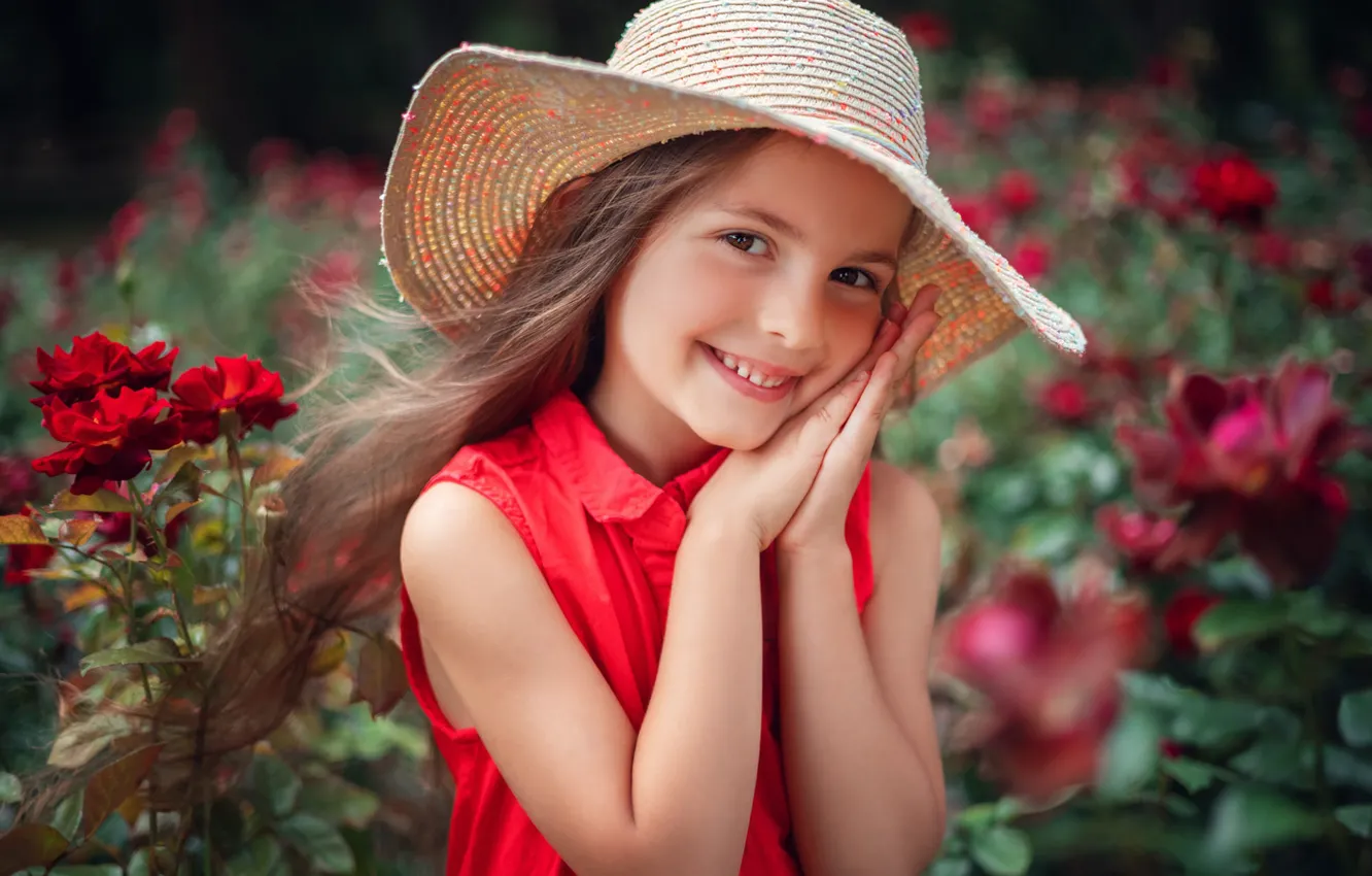 Photo wallpaper summer, flowers, nature, pose, mood, portrait, roses, hat