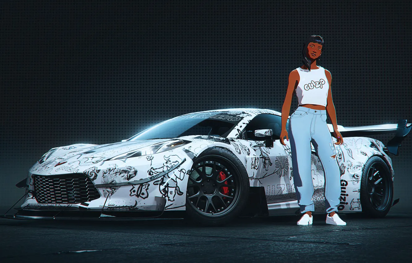 Photo wallpaper Chevrolet, Girl, NFS, Art, Chevrolet Corvette, Need For Speed, Character, Unbound