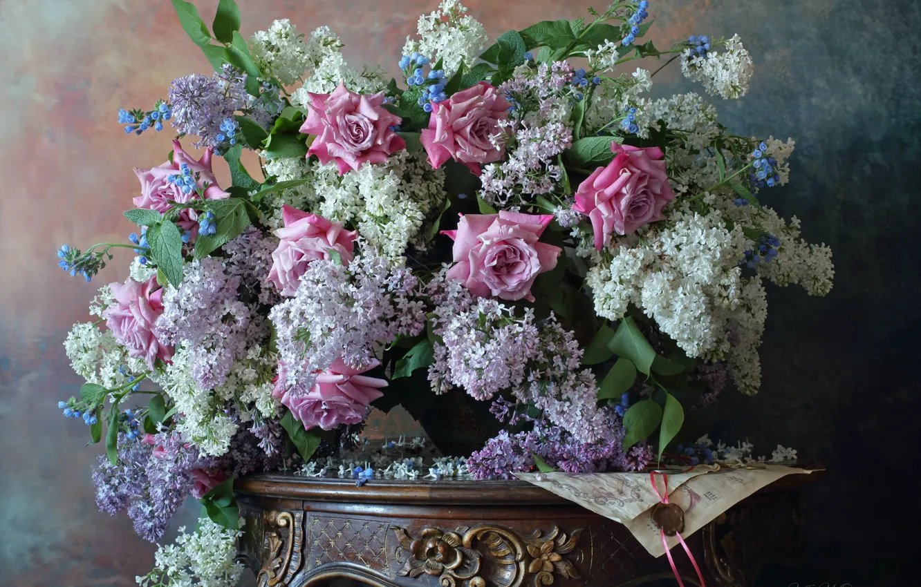 Photo wallpaper background, roses, bouquet, lilac, Andrey Morozov