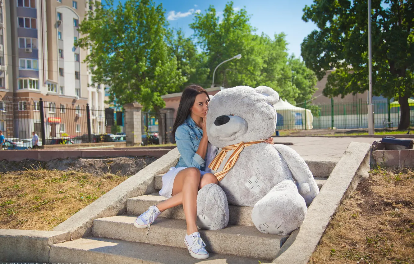 Photo wallpaper girl, tenderness, bear, photographer, Alexander Paderov