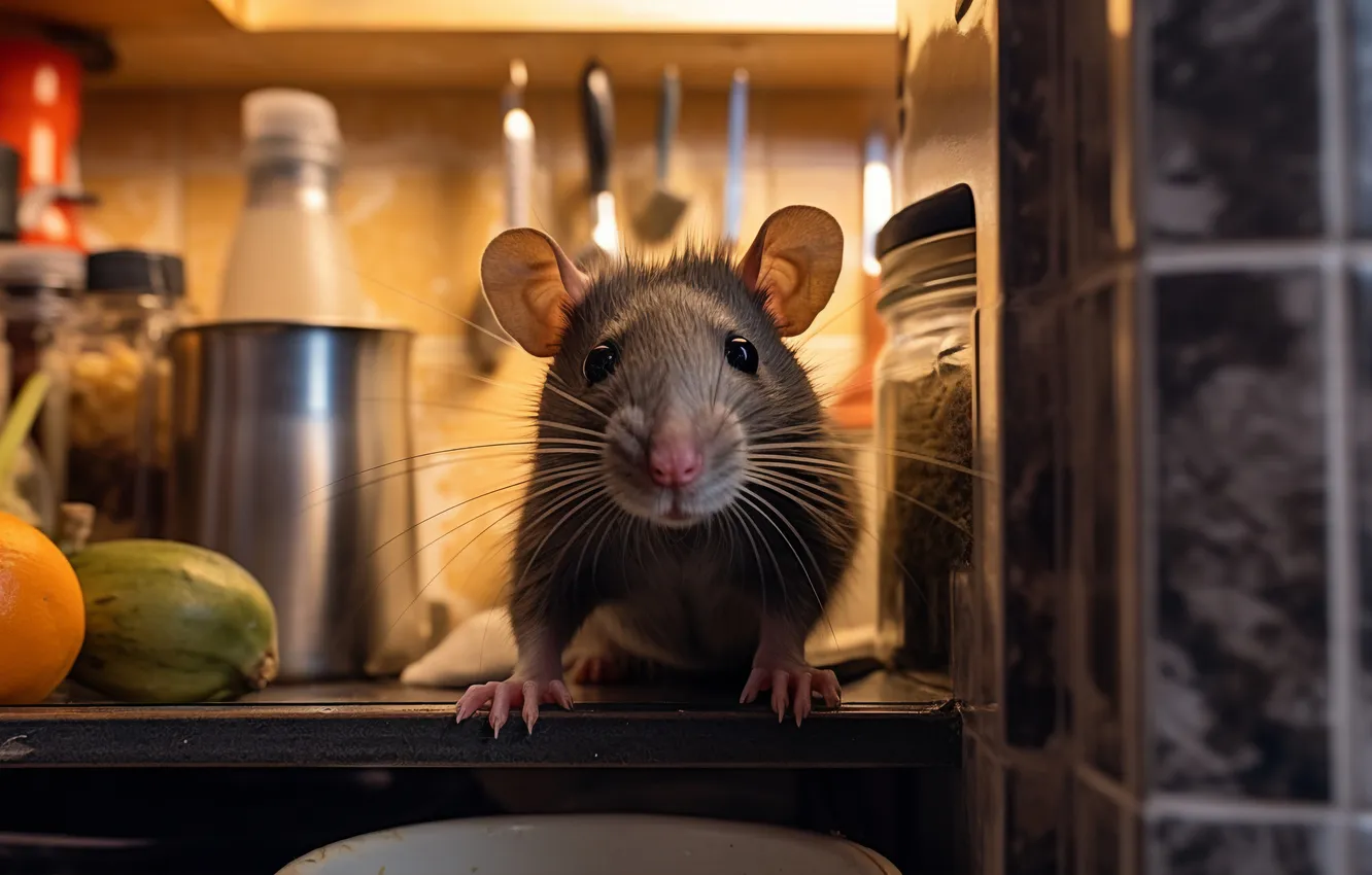 Photo wallpaper cute, rat, kitchen