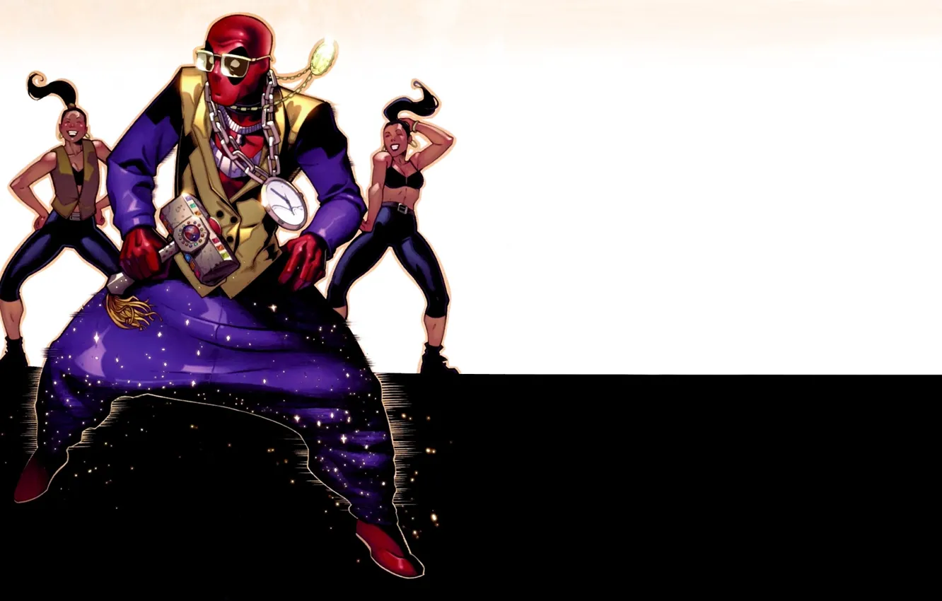 Photo wallpaper girl, red, watch, hammer, glasses, Deadpool, Marvel, Deadpool