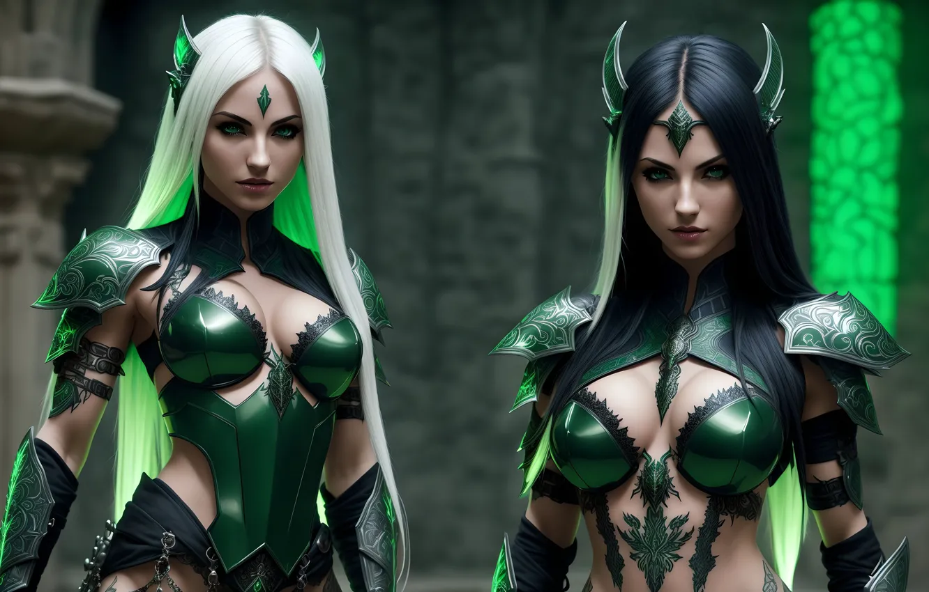 Photo wallpaper girl, fantasy, armor, art, digital art, fantasy art, Twins, fantasy girl