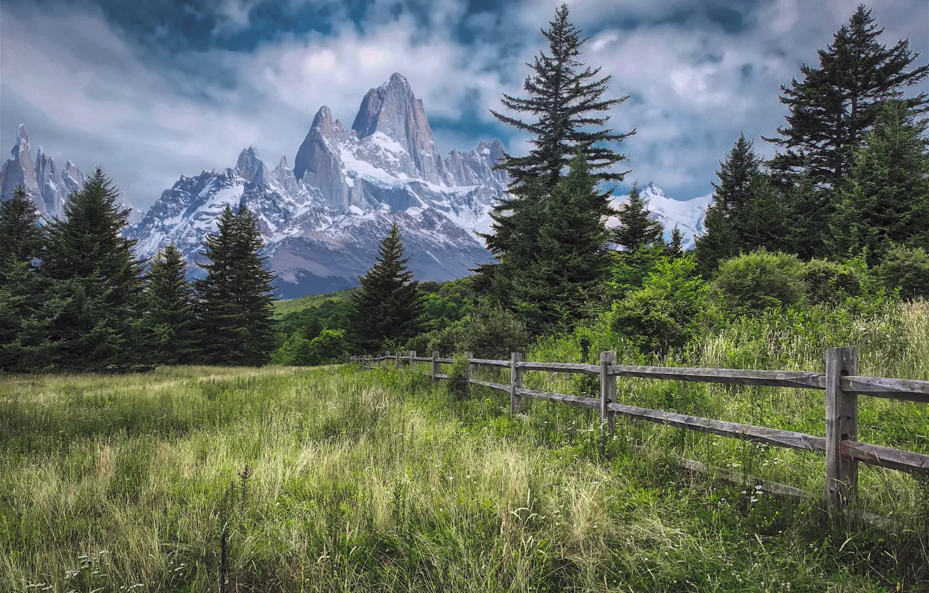 Photo wallpaper mountains, nature, the fence