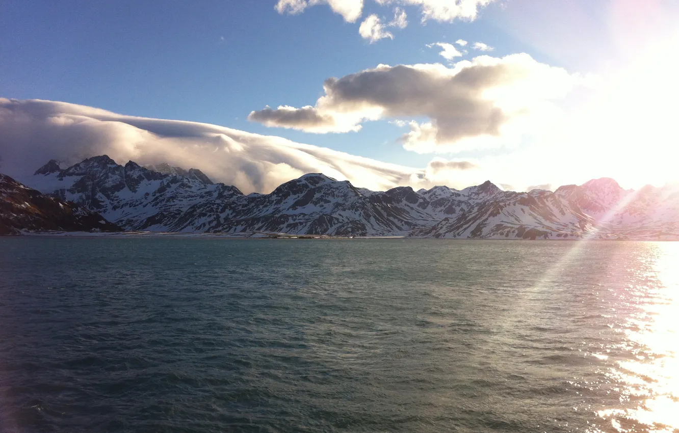 Photo wallpaper sea, snow, dawn, Antarctica