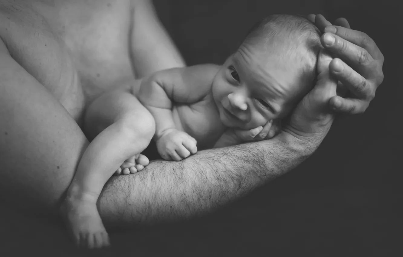 Photo wallpaper hands, male, monochrome, child, baby