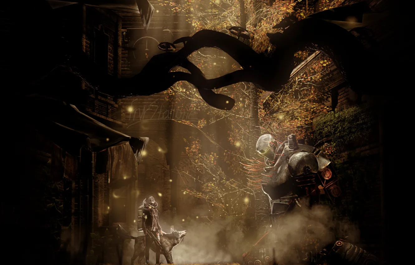 Photo wallpaper trees, meeting, building, The last Liberty Prime, lonely soul