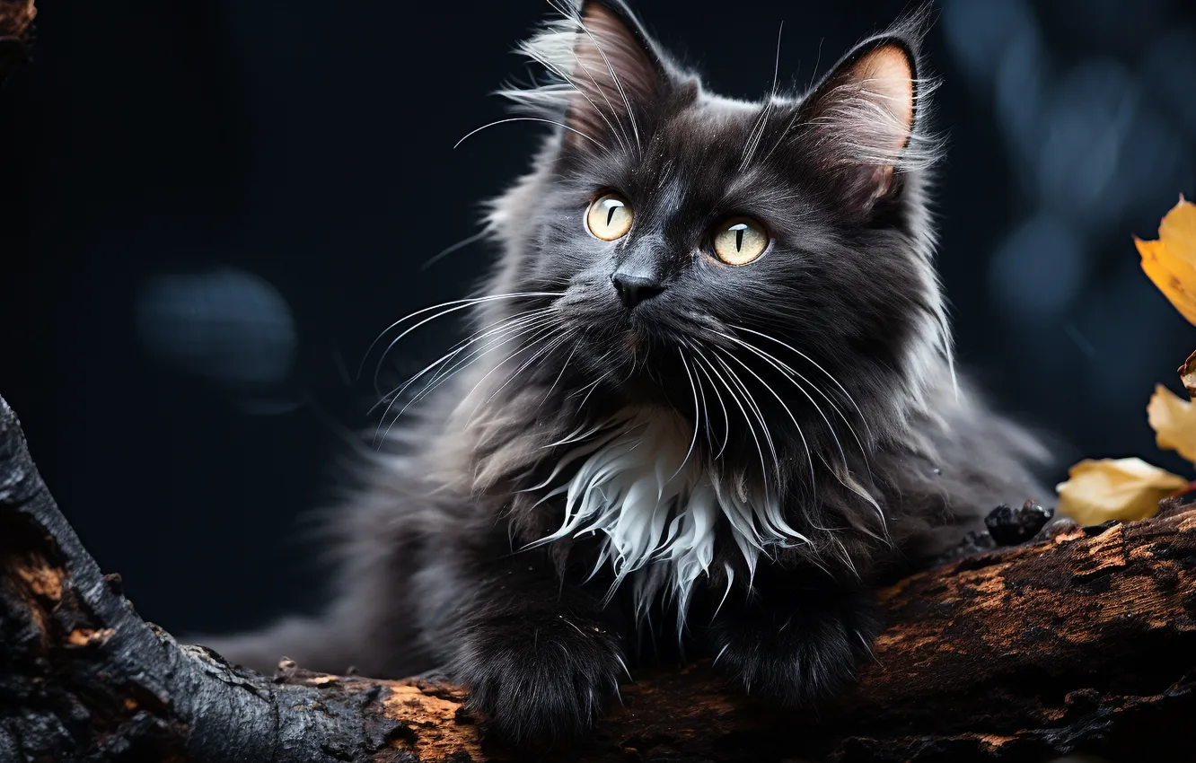 Photo wallpaper cat, cat, face, black, digital art, AI art, The Art of Artificial Intelligence, neural network