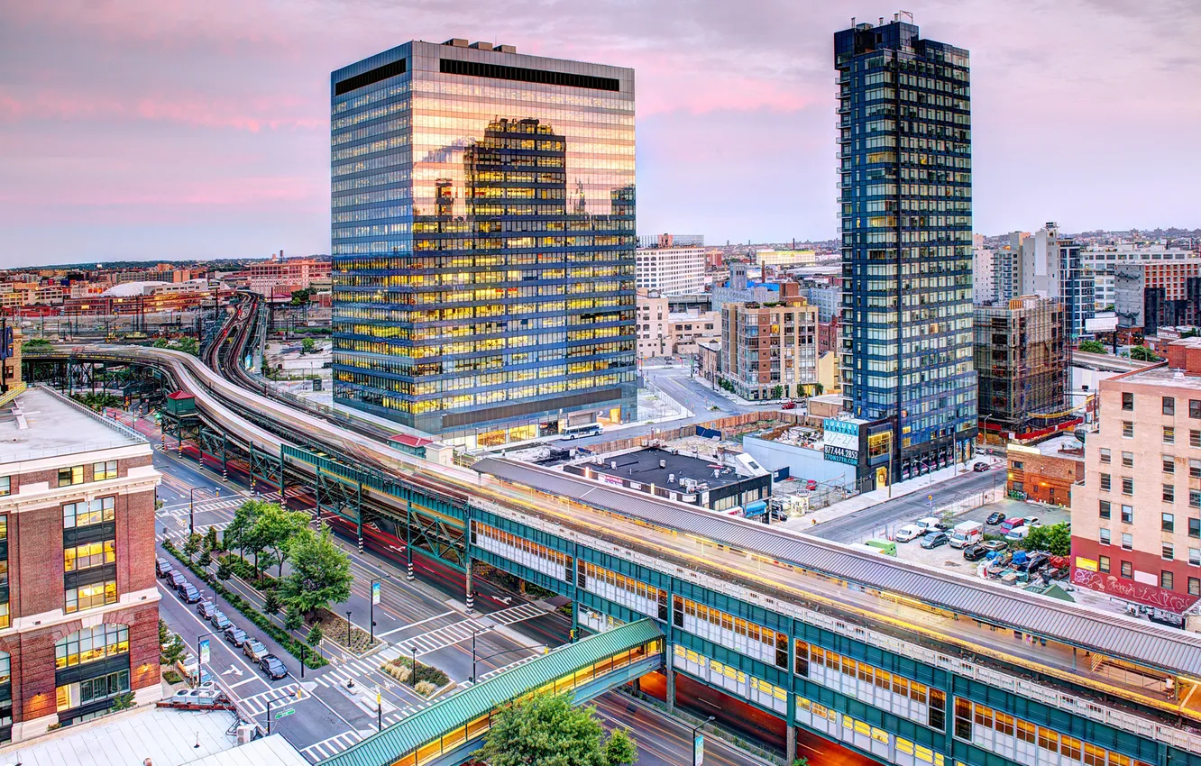 Photo wallpaper road, the city, metro, building, home, station, New York, skyscrapers