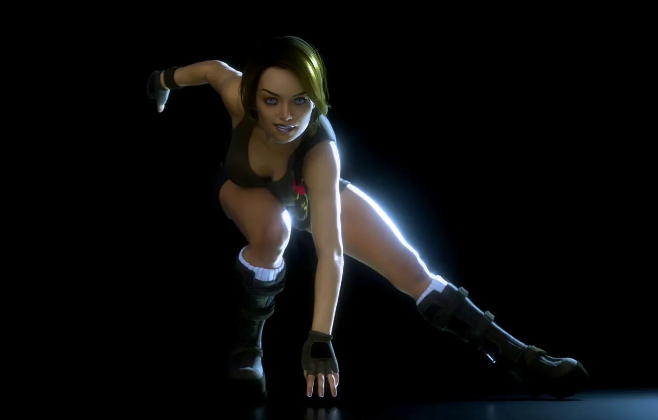 Photo wallpaper look, girl, face, pose, rendering, hair, gloves, lara croft