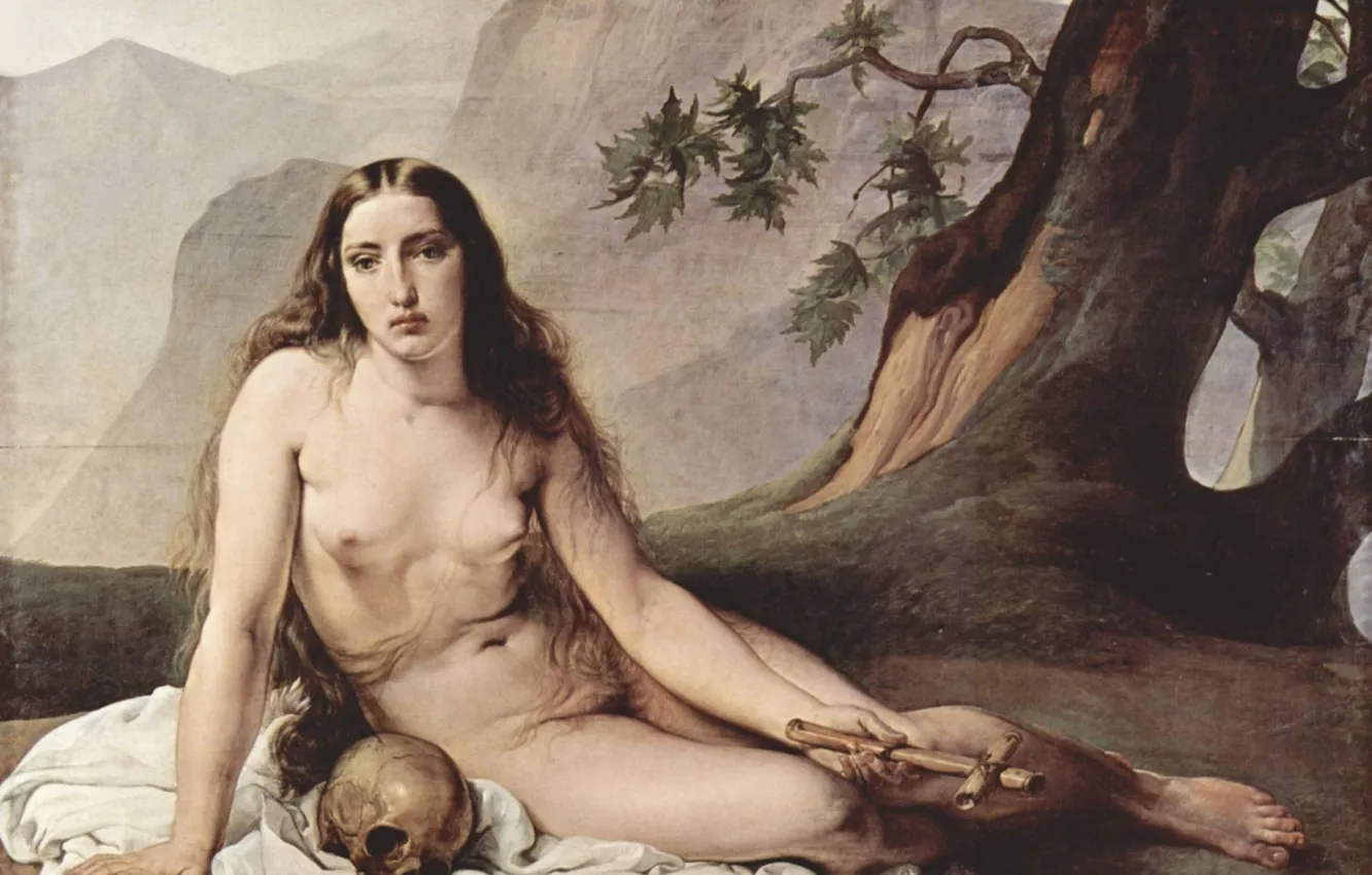 Photo wallpaper girl, picture, naked, Italian painter, Francesco Ayets, The Penitent Magdalene, Francesco Hayez