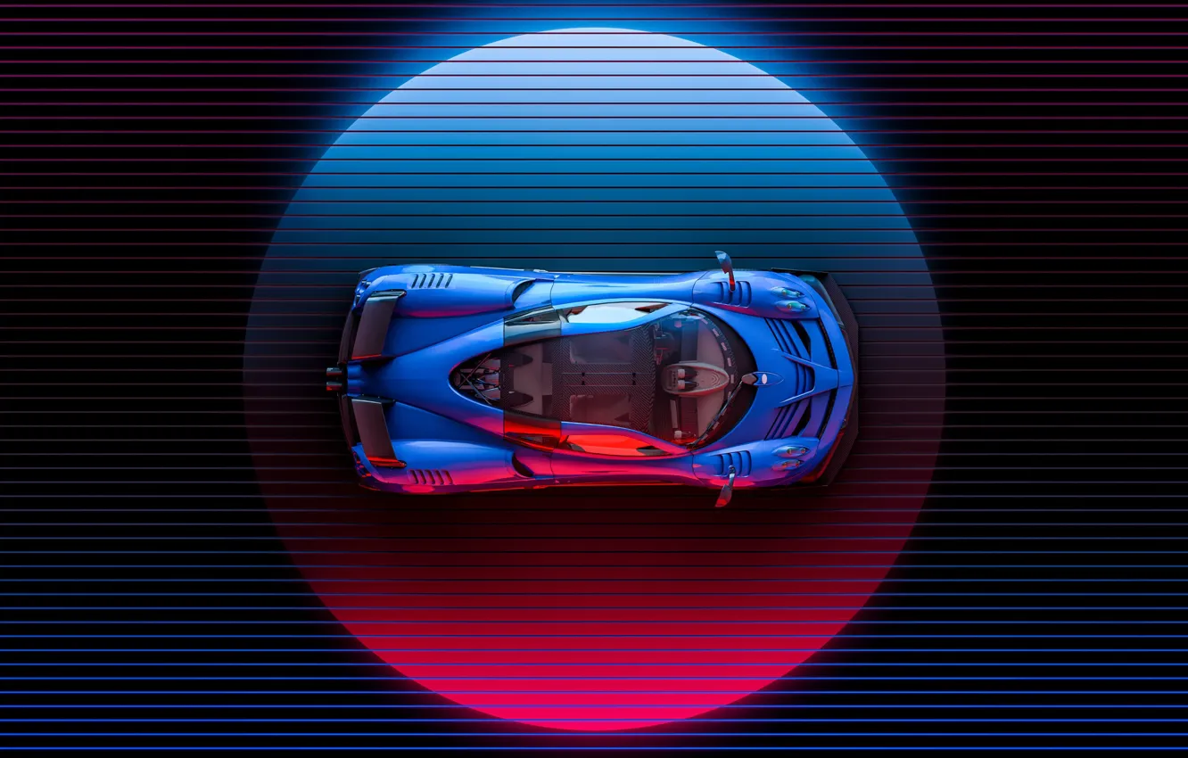 Photo wallpaper Auto, Machine, Pagani, The view from the top, Supercar, Neon, Illustration, To huayr
