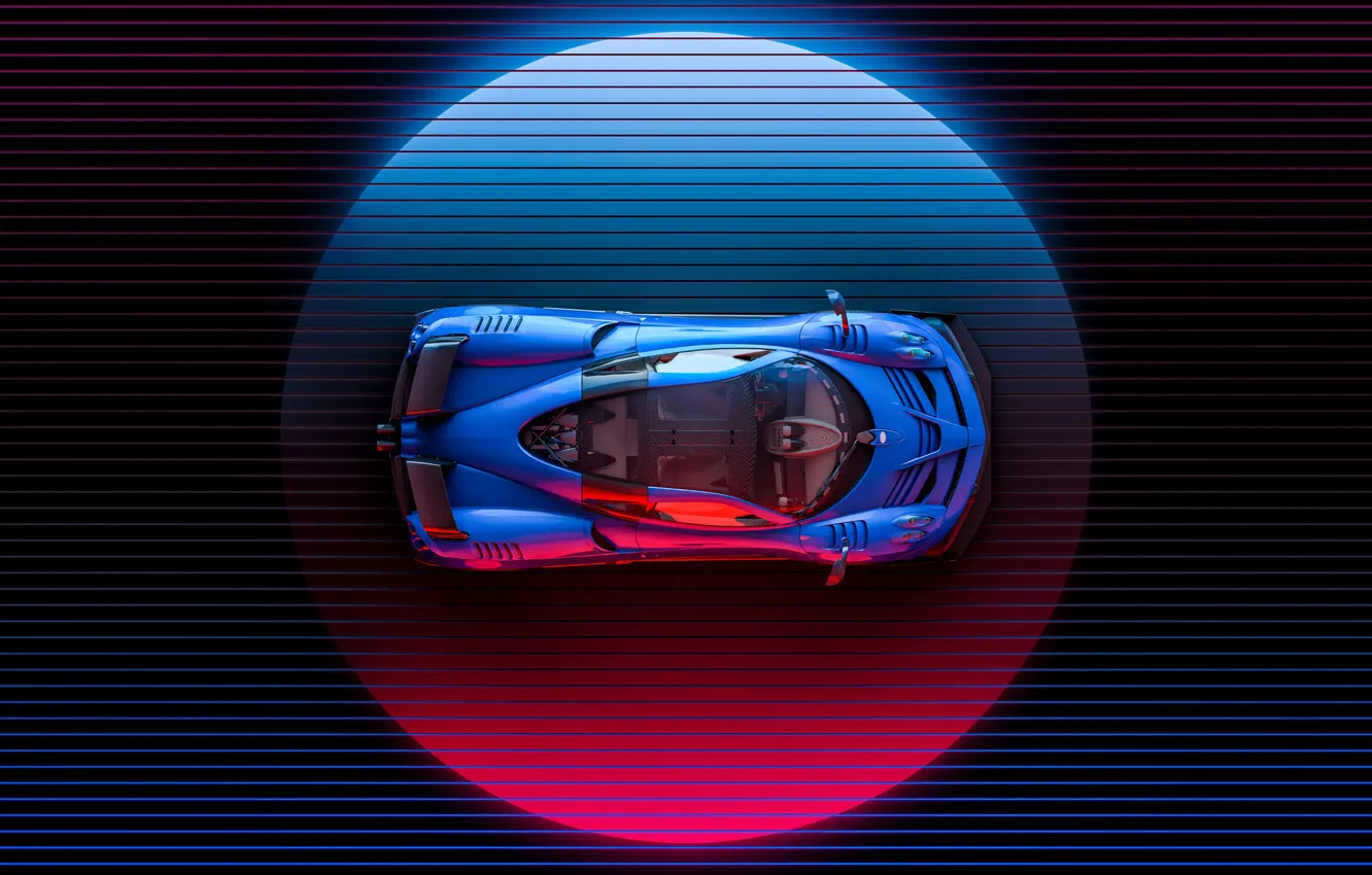 Photo wallpaper machine, auto, supercar, Pagani, the view from the top, Neon, Illustration, To huayr