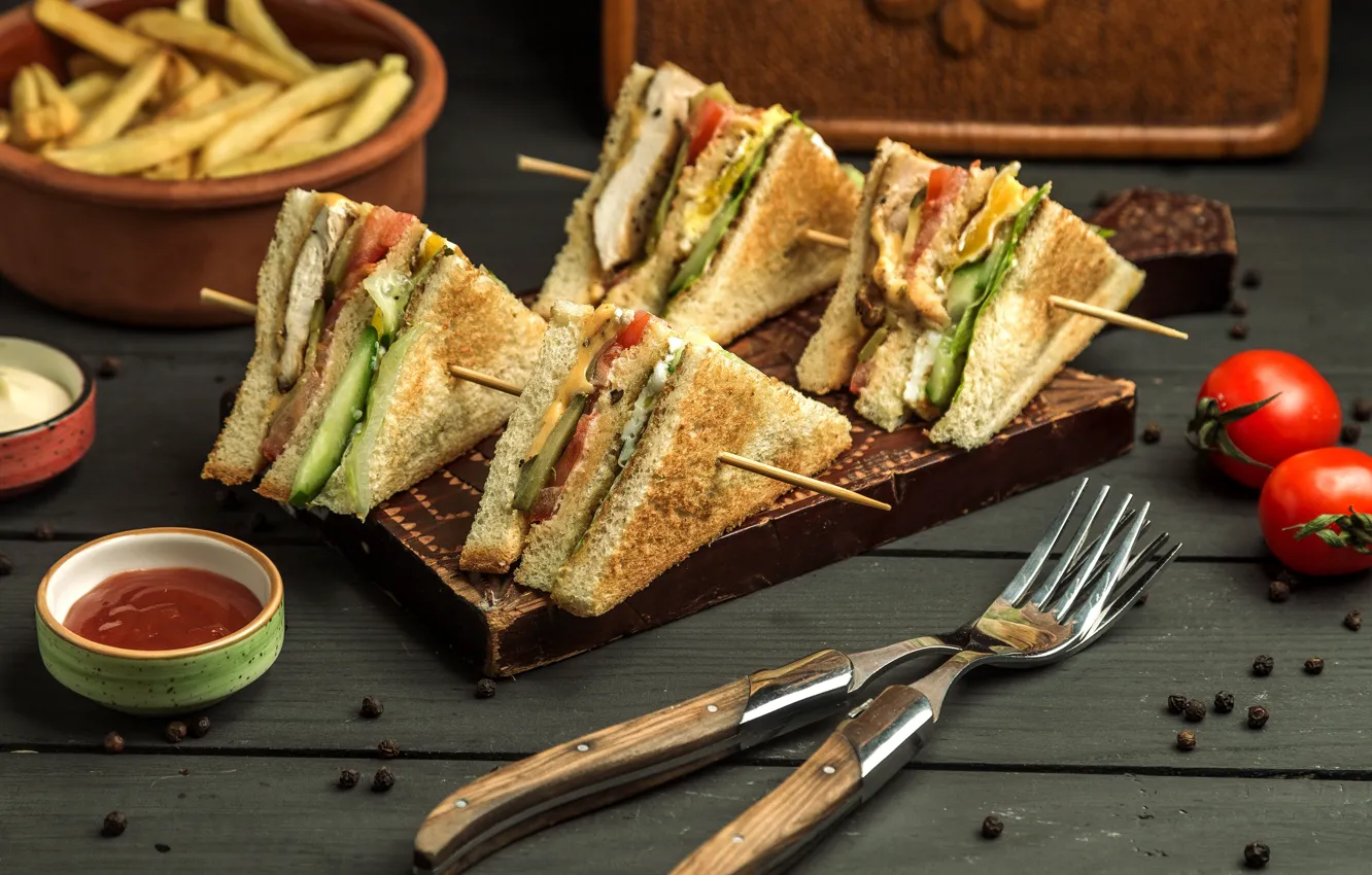 Photo wallpaper bread, vegetables, sauce, sandwich, cucumbers, cheese tomatoes