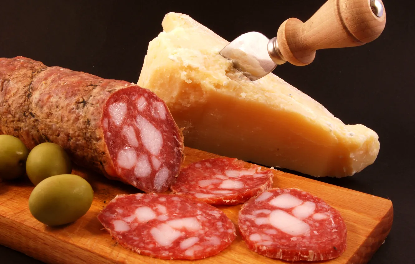 Photo wallpaper cheese, olives, sausage