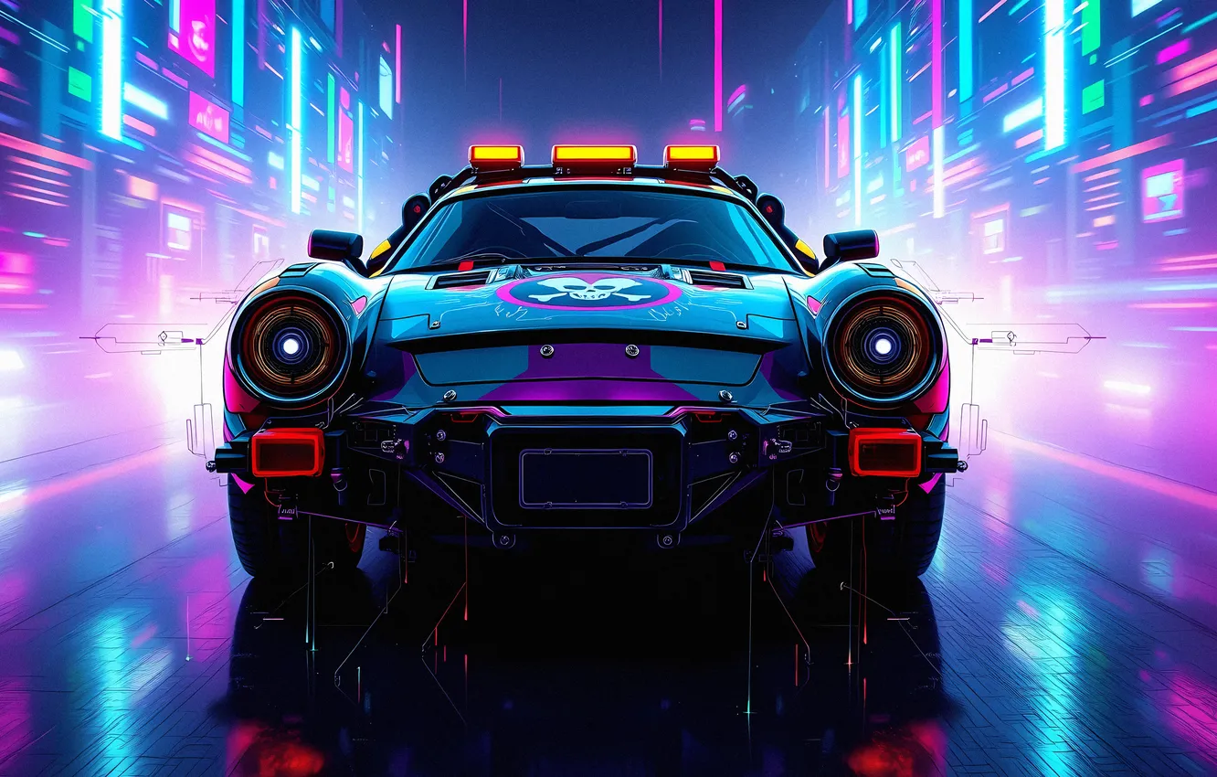 Photo wallpaper Machine, Neon, GLITCH