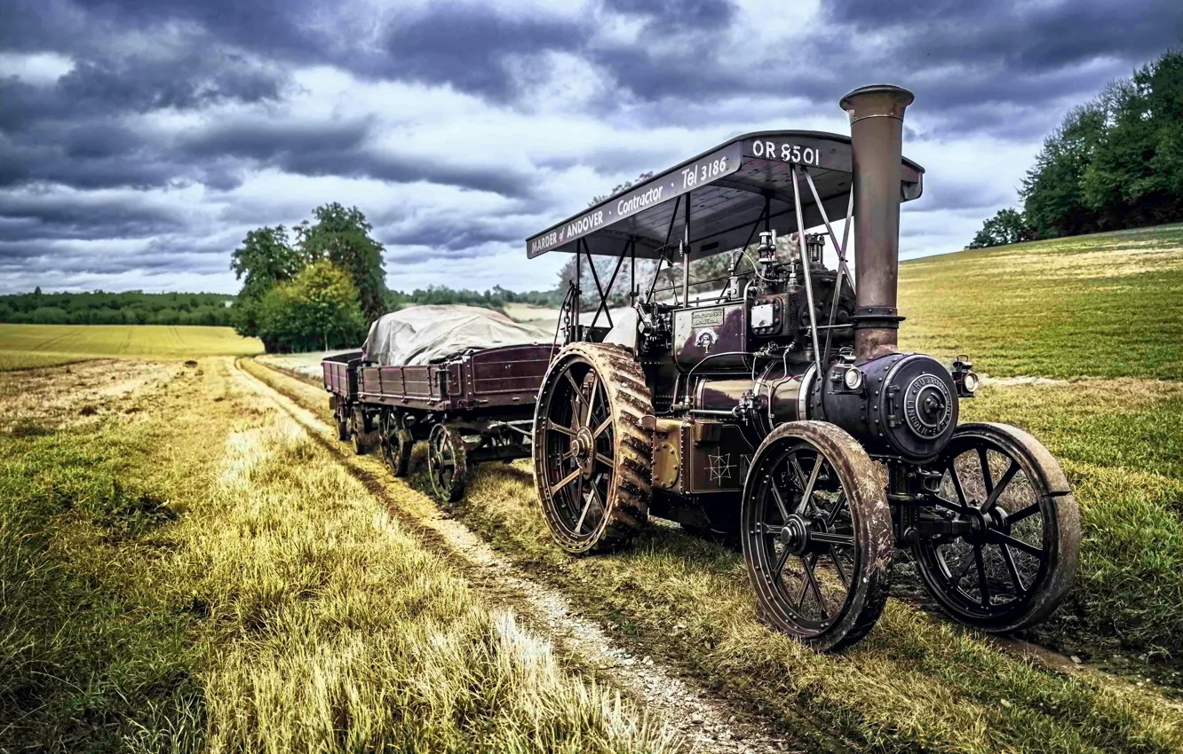 Photo wallpaper field, tractor, old
