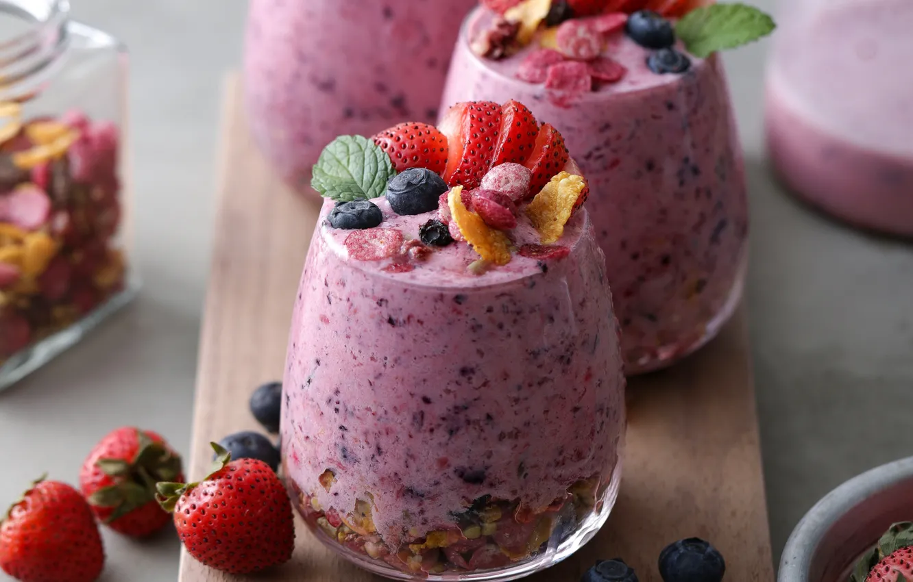 Photo wallpaper berries, dessert, smoothies