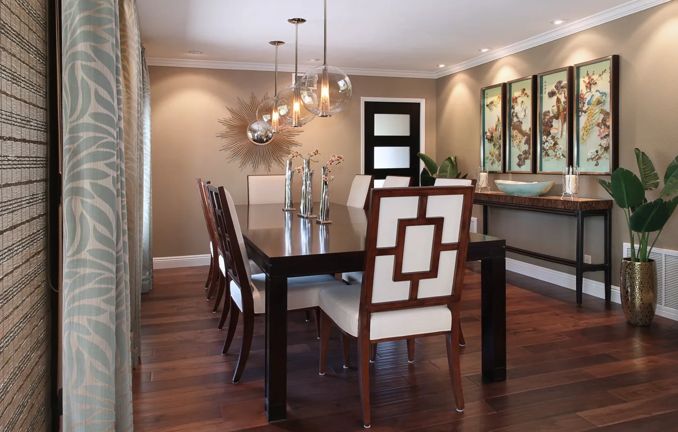 Photo wallpaper flowers, design, style, furniture, picture, chandelier, dining room