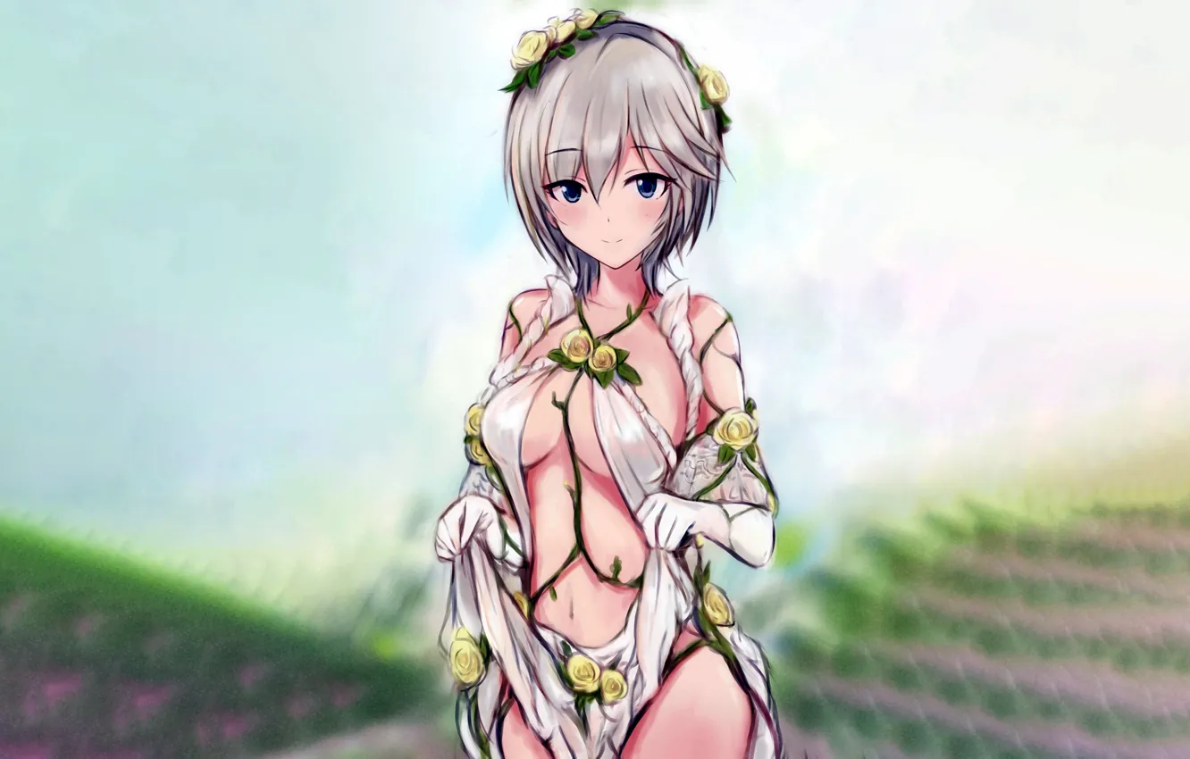 Photo wallpaper girl, sexy, Anastasia, cleavage, dress, boobs, anime, blue eyes