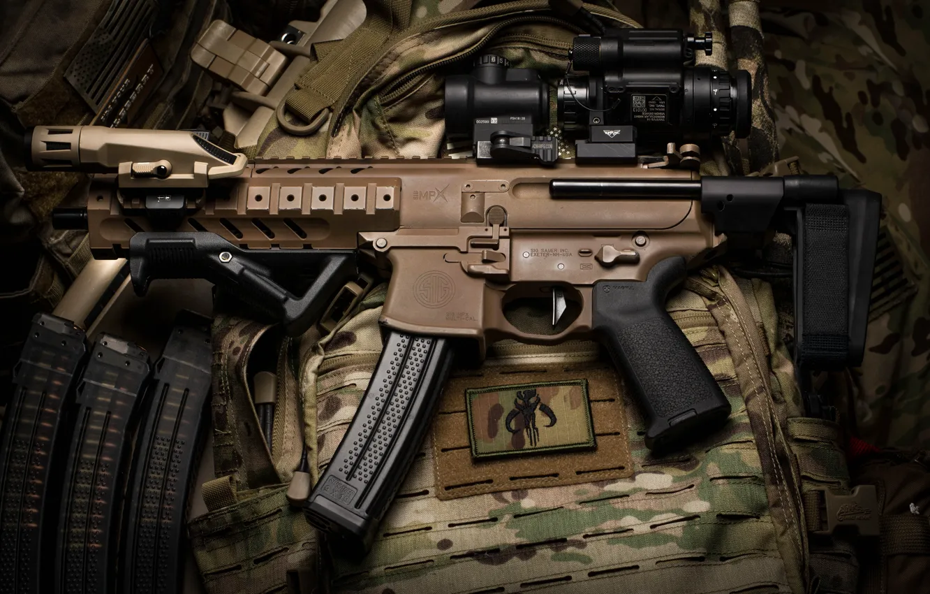 Photo wallpaper machine, optics, camouflage, the gun, SIG-Sauer, MPX