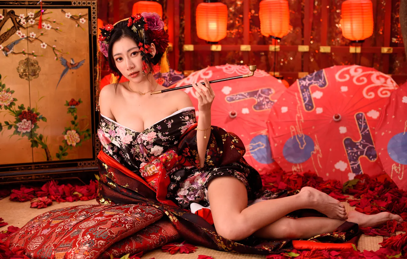 Photo wallpaper tube, legs, kimono, Asian