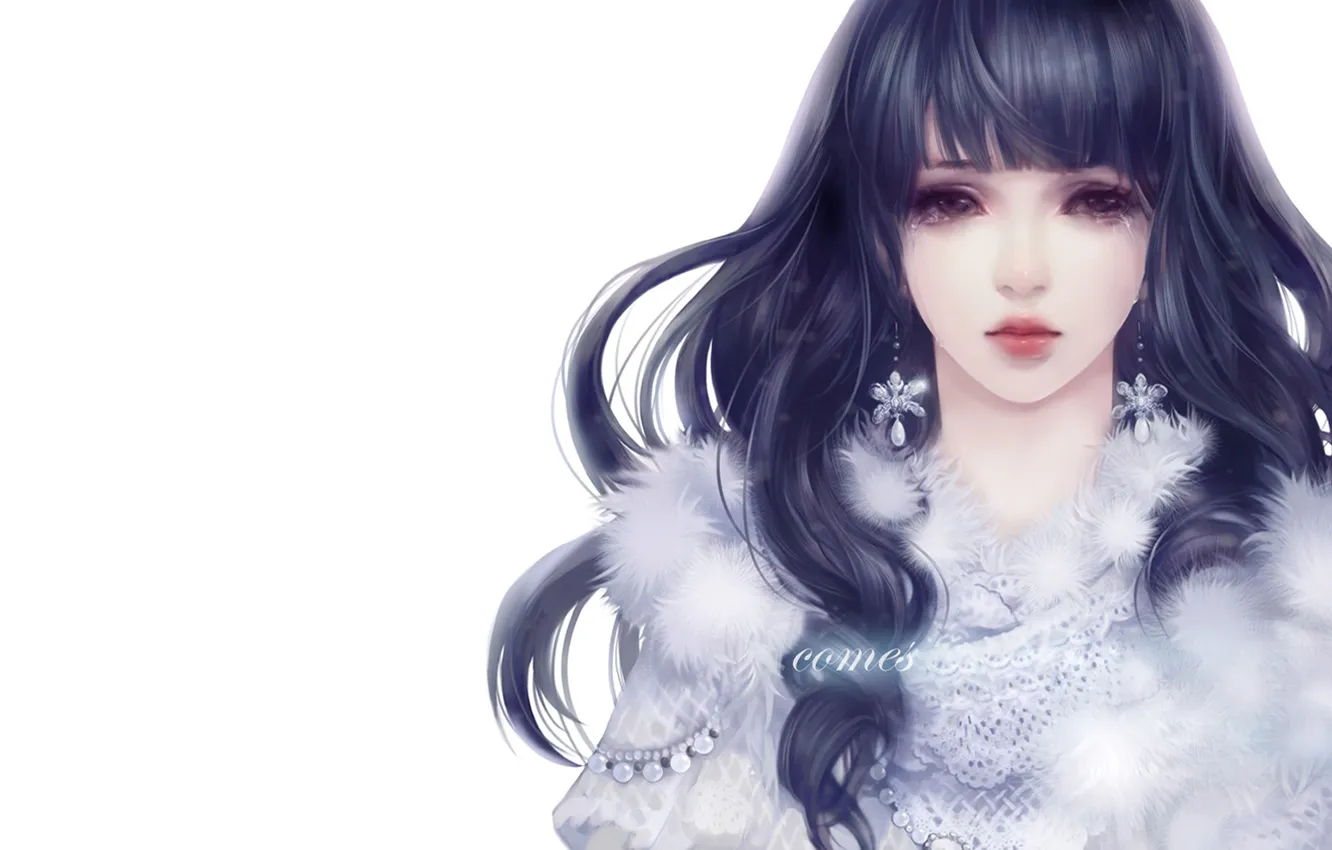 Photo wallpaper girl, text, tears, fur, art, limao