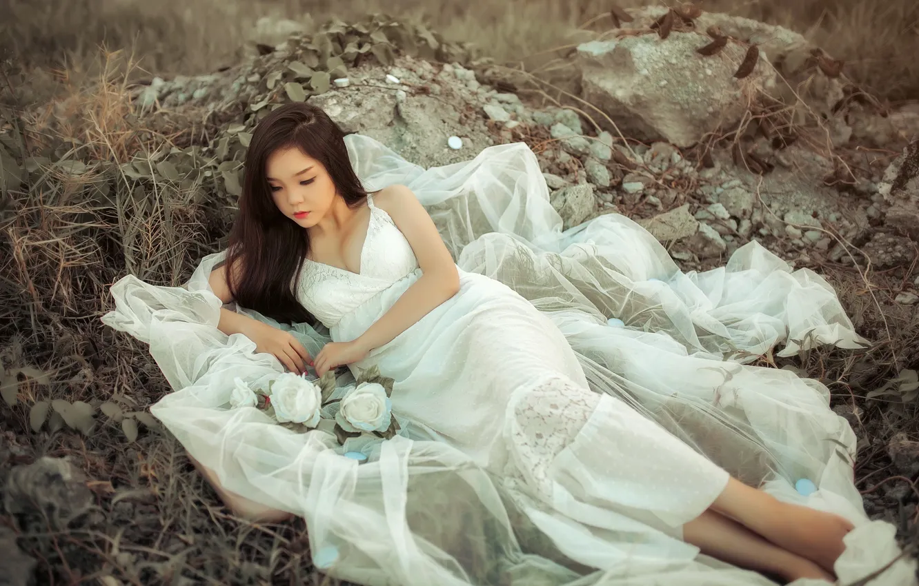 Photo wallpaper girl, pose, Asian