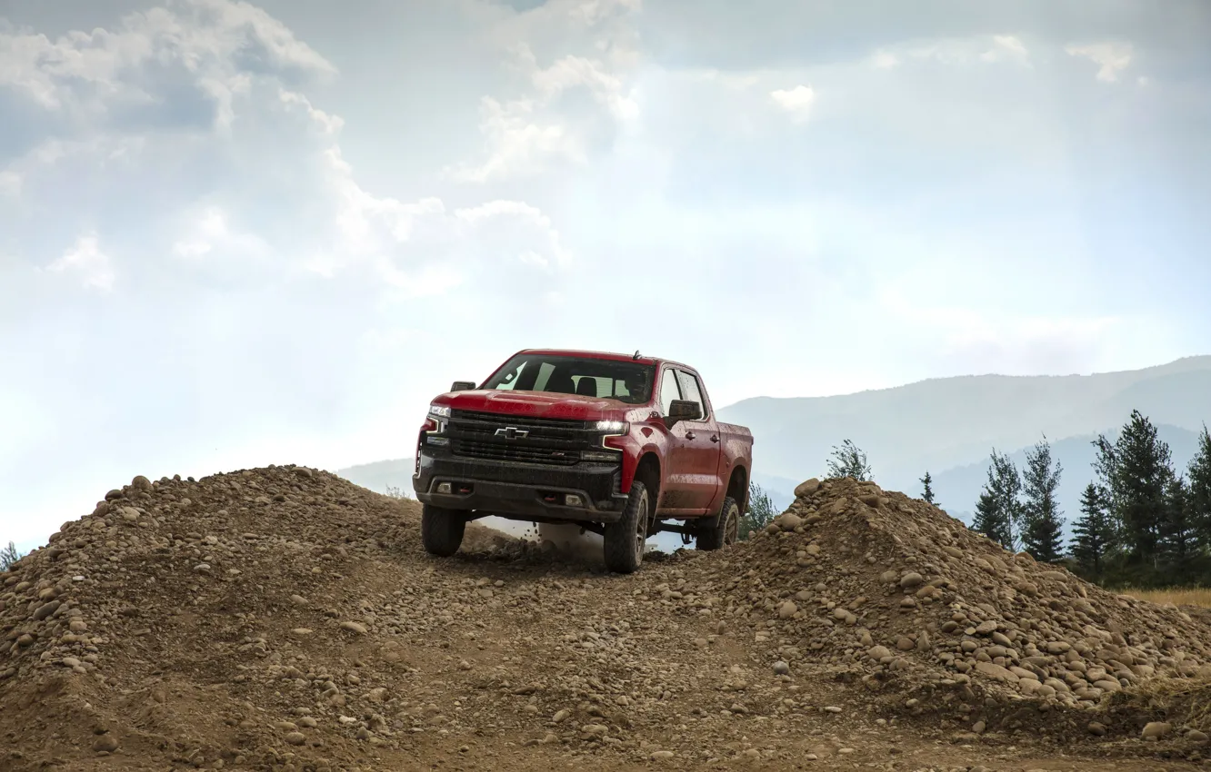 Photo wallpaper red, stones, Chevrolet, pickup, the ground, mound, Silverado, Z71