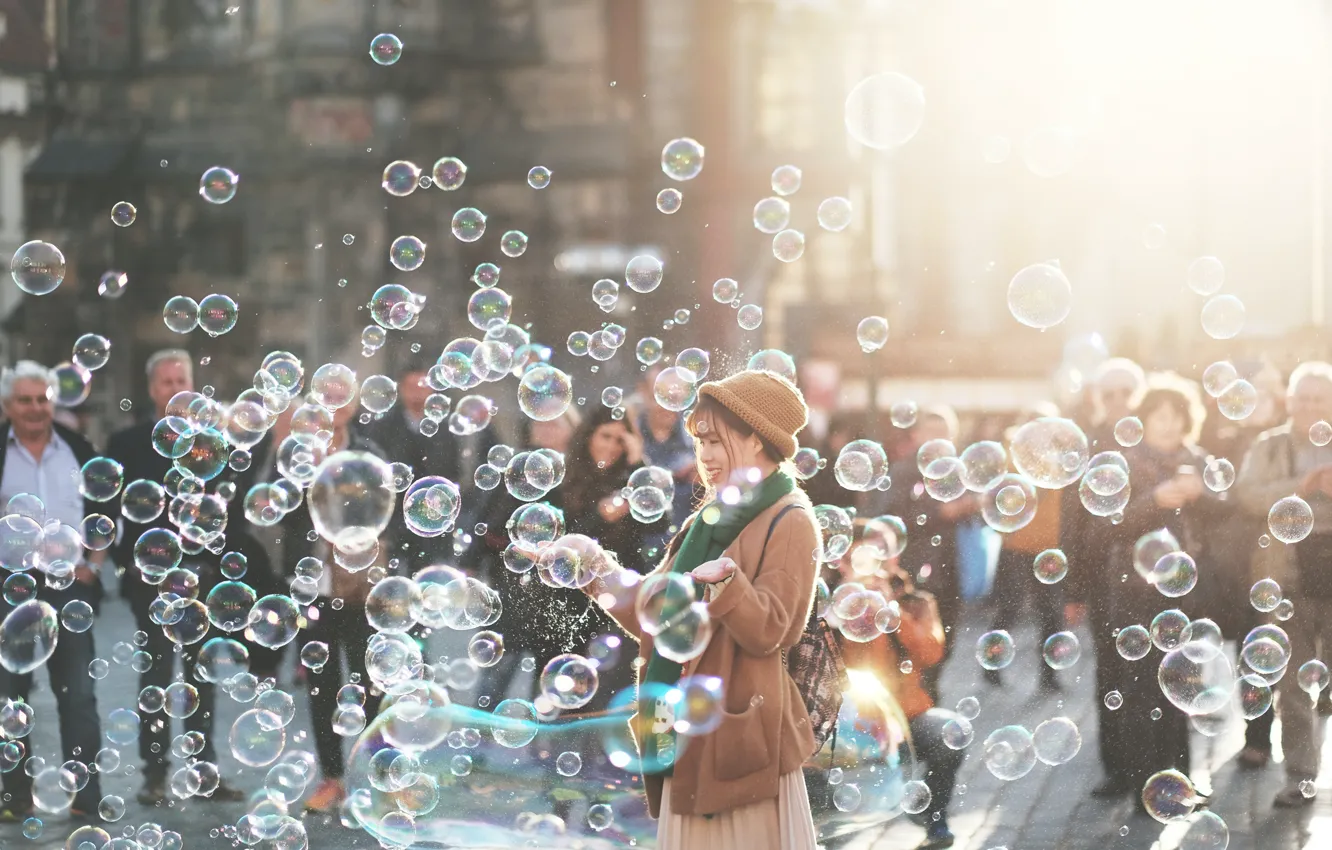 Photo wallpaper Bubbles, Girls, Women, Sunshine, Happy, People, Alex Alvarez