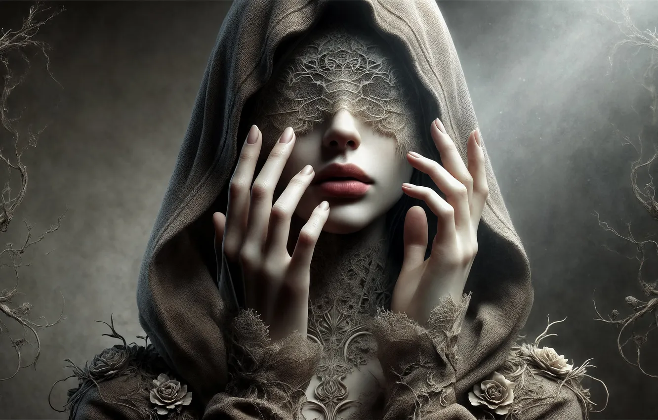 Photo wallpaper girl, grey background, AI art